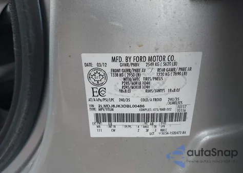 2013 Lincoln Mkx from USA, damaged, VIN 2LMDJ8JK3DBL00486